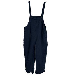 Navy Blue Linen Blue Romper Womens Size Small Pockets Lagenlook Adjustable